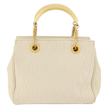 FENDI Wave Stitch Hand Bag Leather Ivory Gold Auth 146950 - 0