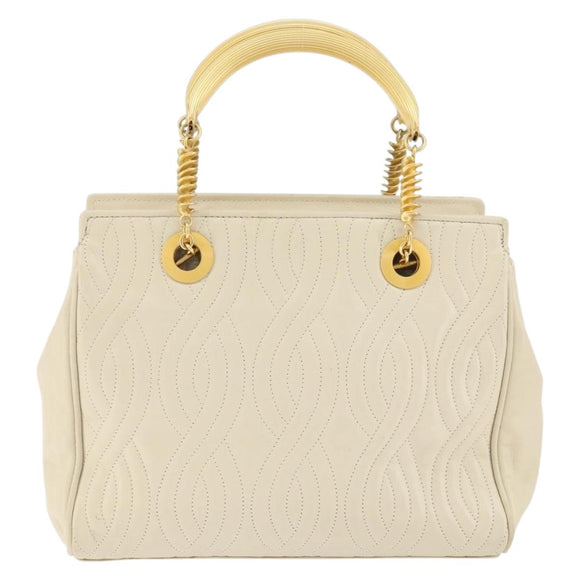 FENDI Wave Stitch Hand Bag Leather Ivory Gold Auth 146950