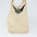 FENDI Wave Stitch Hand Bag Leather Ivory Gold Auth 146950-4