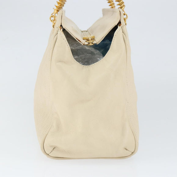 FENDI Wave Stitch Hand Bag Leather Ivory Gold Auth 146950