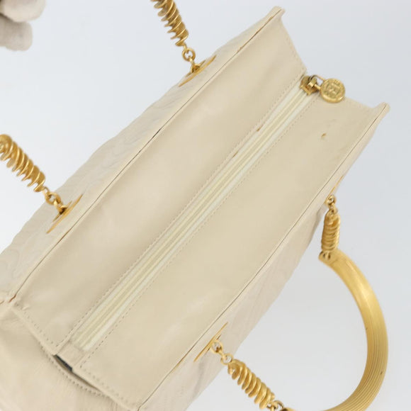 FENDI Wave Stitch Hand Bag Leather Ivory Gold Auth 146950