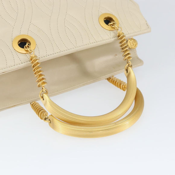 FENDI Wave Stitch Hand Bag Leather Ivory Gold Auth 146950