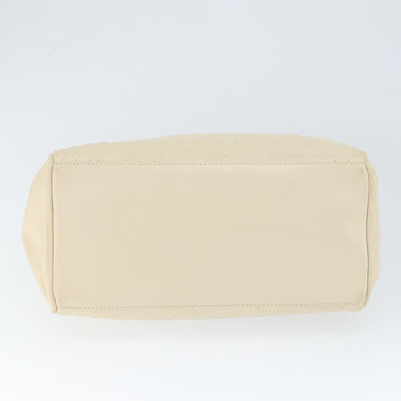 FENDI Wave Stitch Hand Bag Leather Ivory Gold Auth 146950