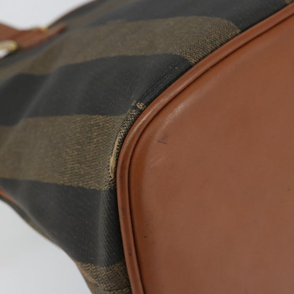 FENDI Pecan Canvas Hand Bag PVC 2way Black Brown Auth 146951