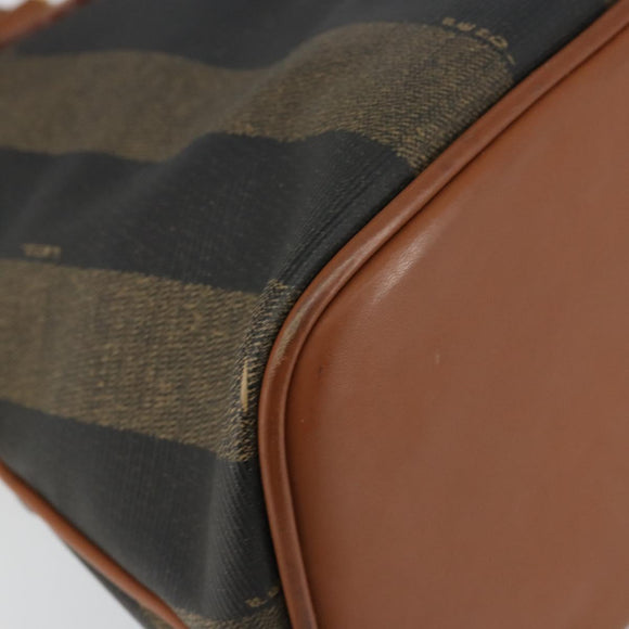 FENDI Pecan Canvas Hand Bag PVC 2way Black Brown Auth 146951