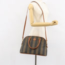 FENDI Pecan Canvas Hand Bag PVC 2way Black Brown Auth 146951-24
