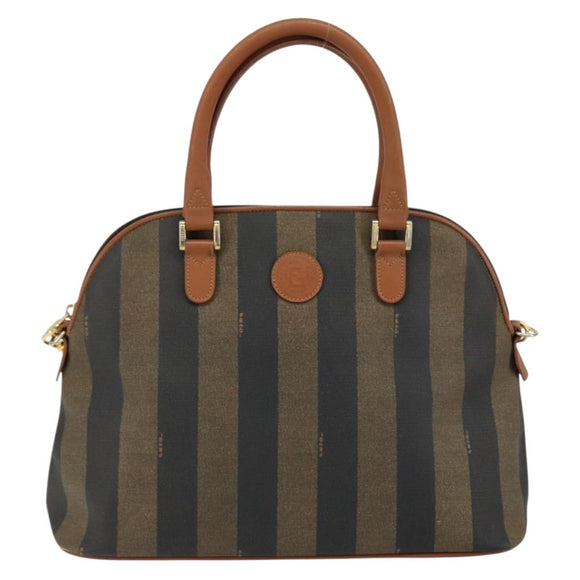 FENDI Pecan Canvas Hand Bag PVC 2way Black Brown Auth 146951