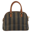 FENDI Pecan Canvas Hand Bag PVC 2way Black Brown Auth 146951-2