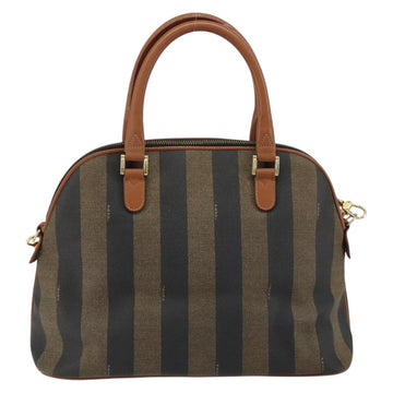 FENDI Pecan Canvas Hand Bag PVC 2way Black Brown Auth 146951 - 0