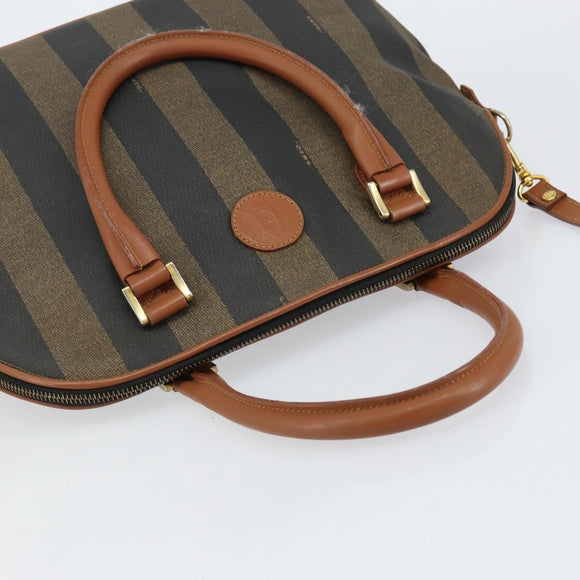 FENDI Pecan Canvas Hand Bag PVC 2way Black Brown Auth 146951