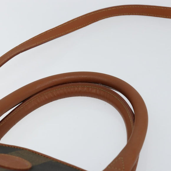 FENDI Pecan Canvas Hand Bag PVC 2way Black Brown Auth 146951