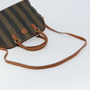 FENDI Pecan Canvas Hand Bag PVC 2way Black Brown Auth 146951-9