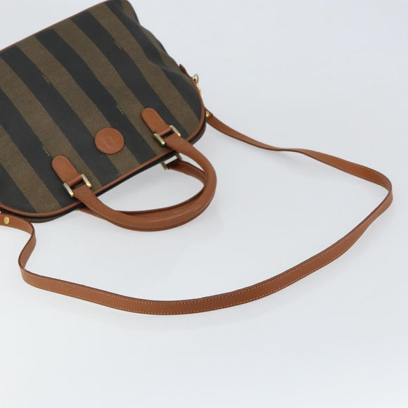 FENDI Pecan Canvas Hand Bag PVC 2way Black Brown Auth 146951