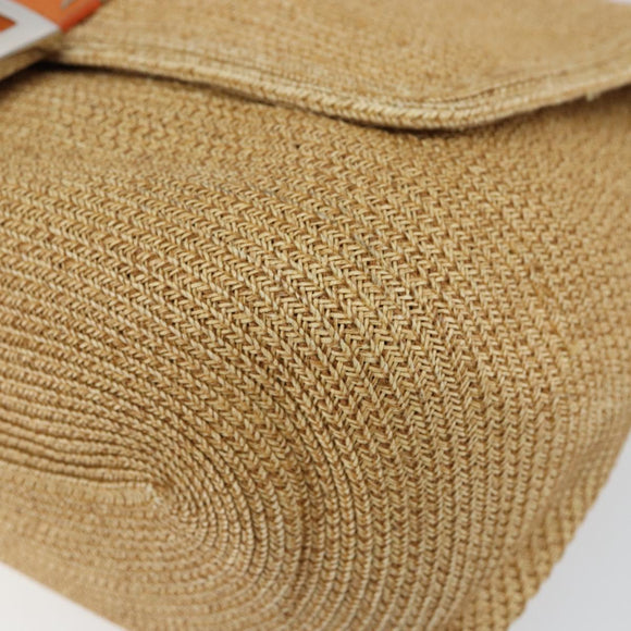 FENDI Celeria Mamma Baguette Shoulder Bag Raffia Beige Silver Auth 146952