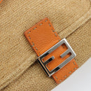 FENDI Celeria Mamma Baguette Shoulder Bag Raffia Beige Silver Auth 146952-19