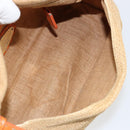 FENDI Celeria Mamma Baguette Shoulder Bag Raffia Beige Silver Auth 146952-11