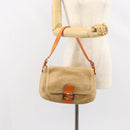 FENDI Celeria Mamma Baguette Shoulder Bag Raffia Beige Silver Auth 146952-26