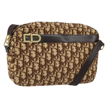 Christian Dior Trotter Canvas Shoulder Bag Brown Gold Auth 146954