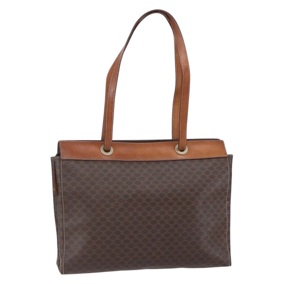 CELINE Macadam Canvas Tote Bag PVC Leather Brown Gold Auth 146956