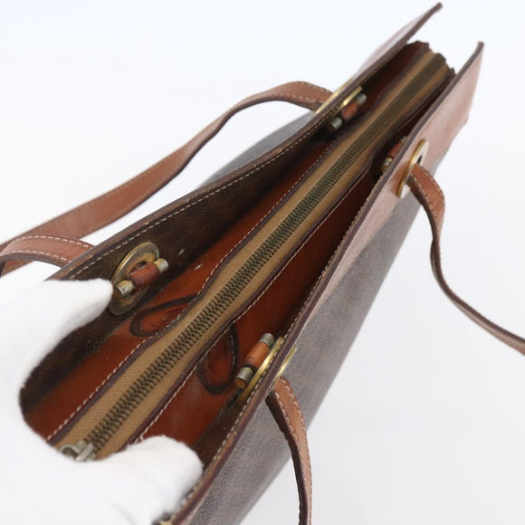 CELINE Macadam Canvas Tote Bag PVC Leather Brown Gold Auth 146956