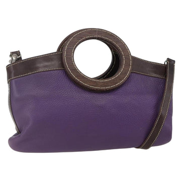 Miu Miu Wood Hand Bag Leather 2way Purple Silver Auth 146964