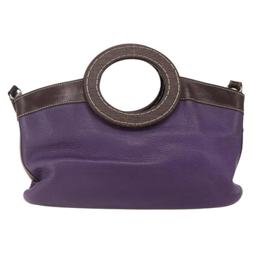 Miu Miu Wood Hand Bag Leather 2way Purple Silver Auth 146964 - 0