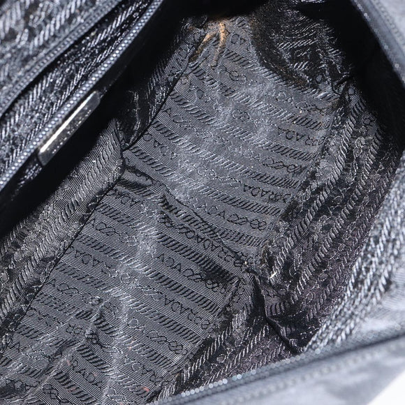 PRADA Hand Bag Nylon Black Silver Auth 146965