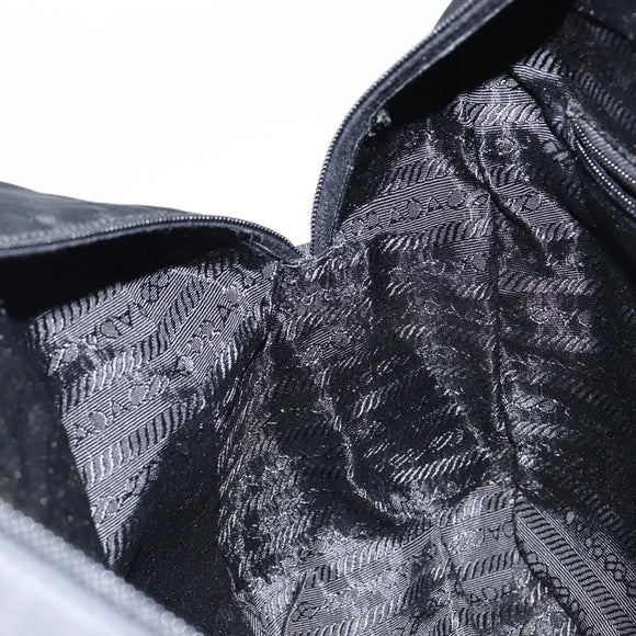 PRADA Hand Bag Nylon Black Silver Auth 146965
