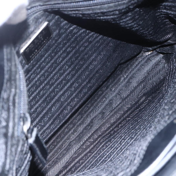 PRADA Tote Bag Nylon Black Silver Auth 146966