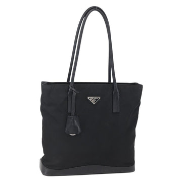 PRADA Tote Bag Nylon Black Silver Auth 146966