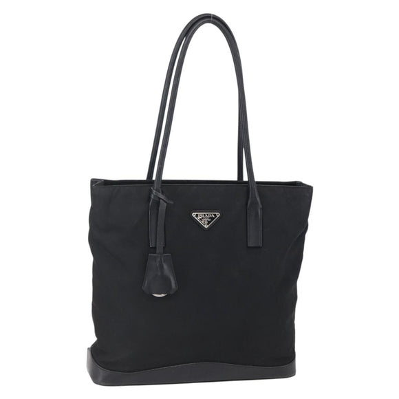 PRADA Tote Bag Nylon Black Silver Auth 146966