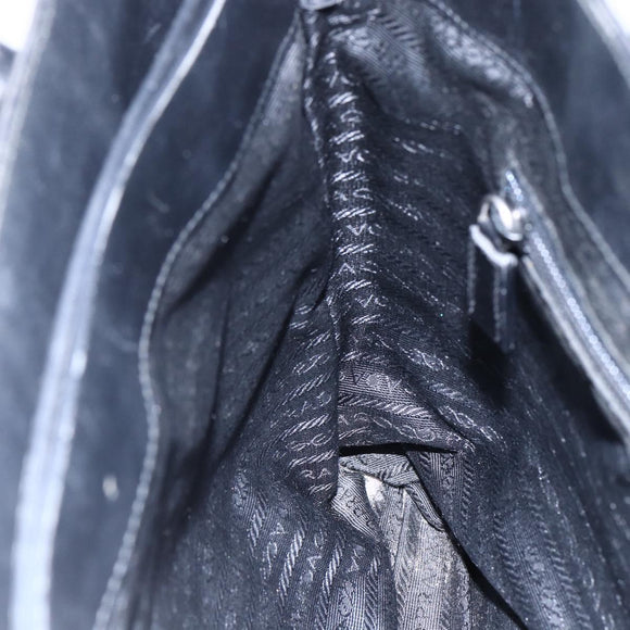 PRADA Tote Bag Nylon Black Silver Auth 146966