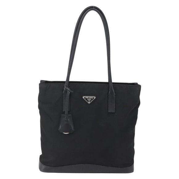 PRADA Tote Bag Nylon Black Silver Auth 146966