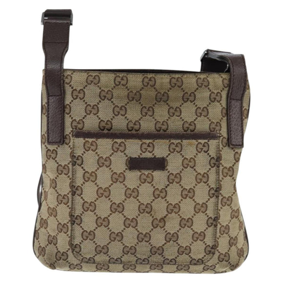 GUCCI GG Canvas Shoulder Bag Beige Silver 122798 Auth 146976