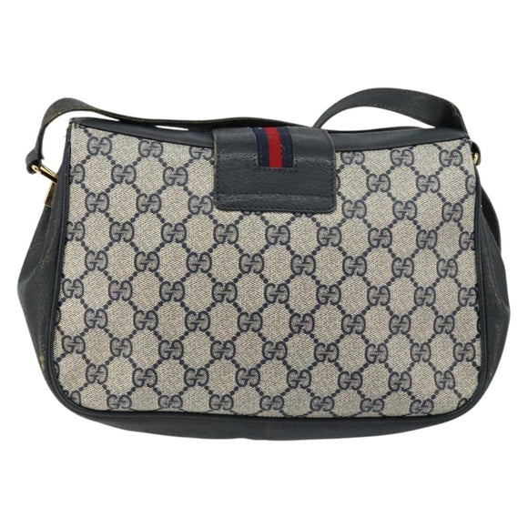 GUCCI GG Supreme Sherry Line Shoulder Bag PVC Navy Gold 116 02 076 Auth 146977