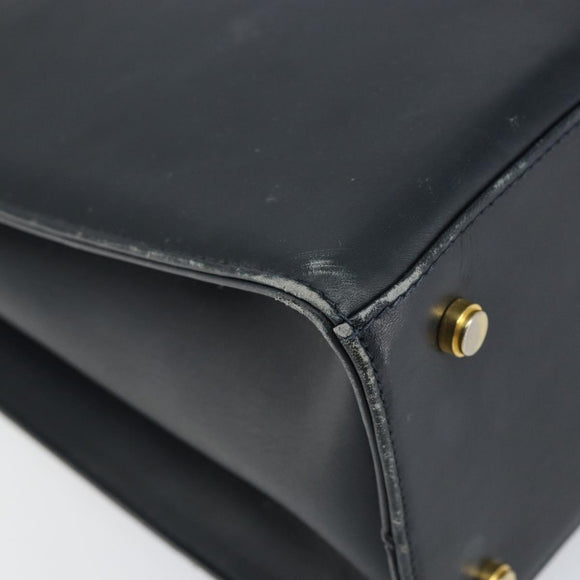 Salvatore Ferragamo Gancini Tote Bag Leather Navy Gold Auth 146978