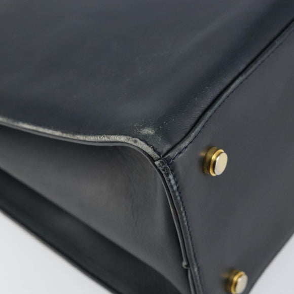 Salvatore Ferragamo Gancini Tote Bag Leather Navy Gold Auth 146978