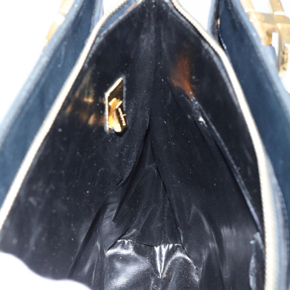 Salvatore Ferragamo Gancini Tote Bag Leather Navy Gold Auth 146978