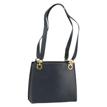 Salvatore Ferragamo Gancini Tote Bag Leather Navy Gold Auth 146978