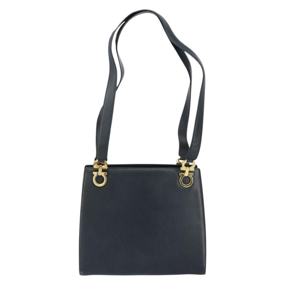 Salvatore Ferragamo Gancini Tote Bag Leather Navy Gold Auth 146978