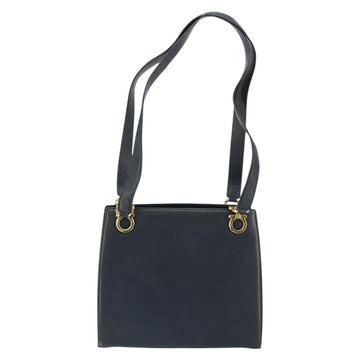 Salvatore Ferragamo Gancini Tote Bag Leather Navy Gold Auth 146978 - 0