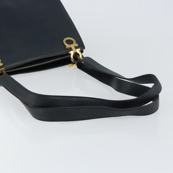 Salvatore Ferragamo Gancini Tote Bag Leather Navy Gold Auth 146978