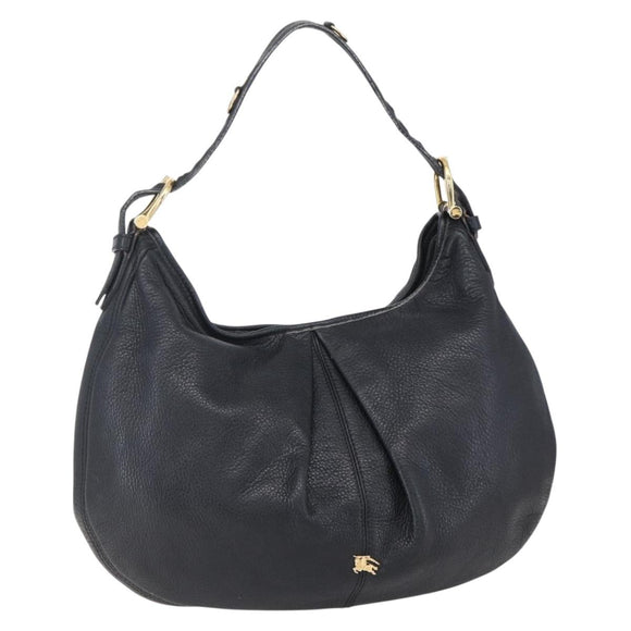BURBERRY Shoulder Bag Leather Black Gold Auth 146979