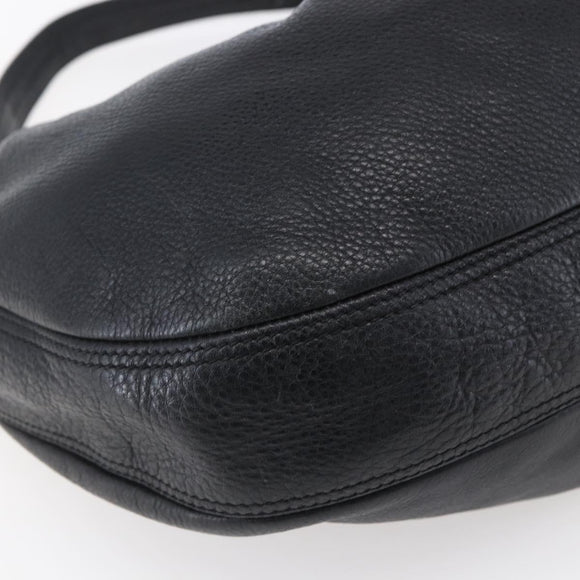 BURBERRY Shoulder Bag Leather Black Gold Auth 146979