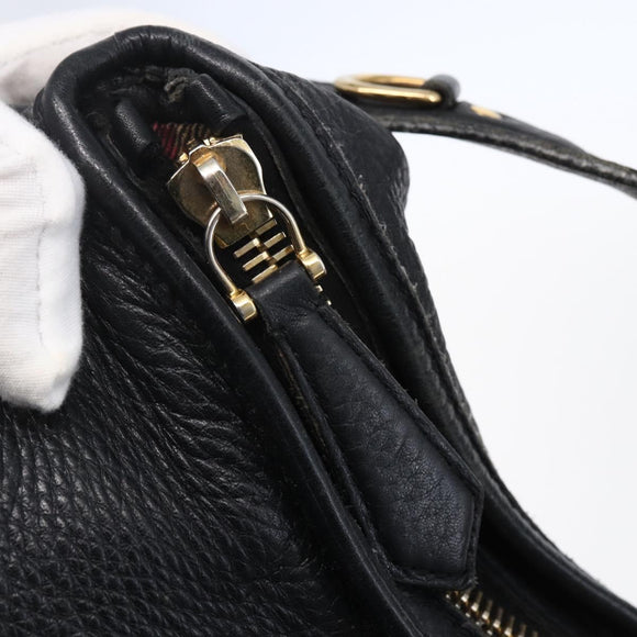 BURBERRY Shoulder Bag Leather Black Gold Auth 146979