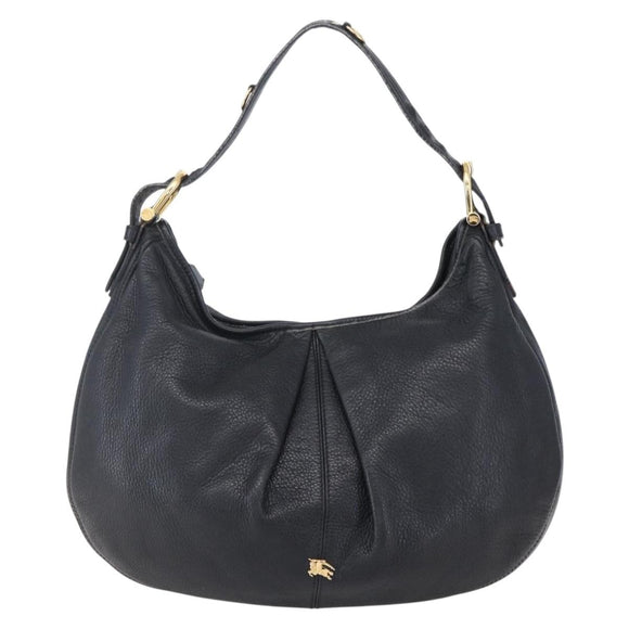 BURBERRY Shoulder Bag Leather Black Gold Auth 146979