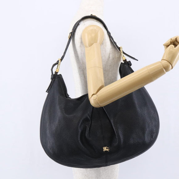 BURBERRY Shoulder Bag Leather Black Gold Auth 146979