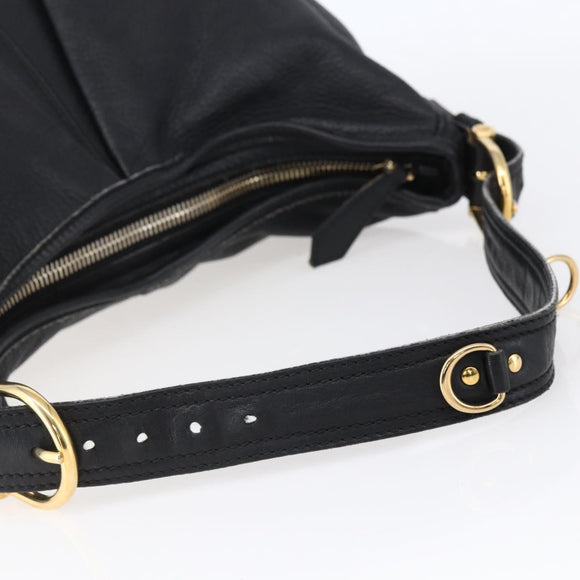 BURBERRY Shoulder Bag Leather Black Gold Auth 146979