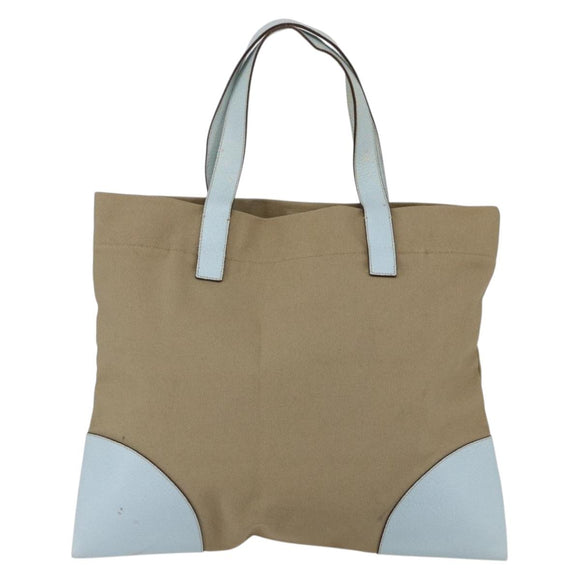 PRADA Hand Bag Canvas Beige Silver Auth 146982