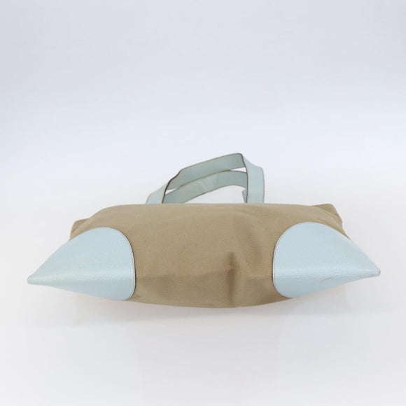 PRADA Hand Bag Canvas Beige Silver Auth 146982